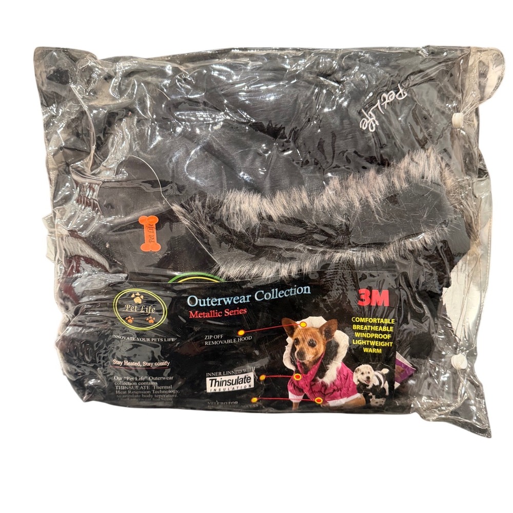 Pet Life Metallic Series Dog Parka 3M Thinsulate Hooded Coat Black X-Large